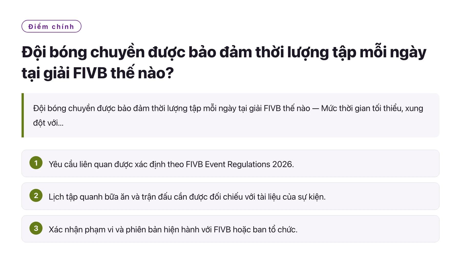 Đội bóng chuyền được bảo đảm thời lượng tập mỗi ngày tại giải FIVB thế nào?——全文要点速览