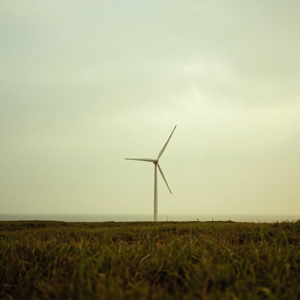 Wind turbine on coastal grassland
